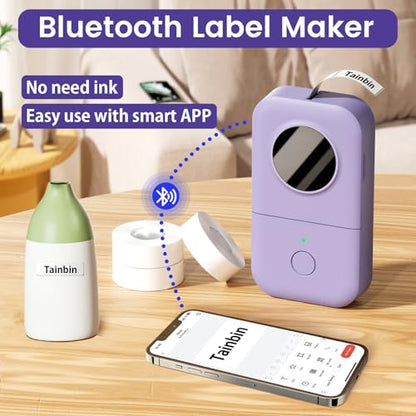 Phomemo D30 Portable Thermal Printer, Bluetooth Mini Label Maker Machine | Lightweight Portable Printer Small Label Maker, Abundant Templates Fonts & Icons for Kids Home School Office, Easy to Use - color: Purple