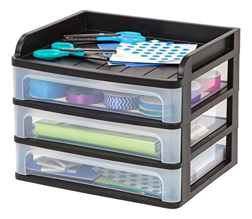 IRIS USA 3-Drawer Medium Desktop Organizer with Paper Tray, Black - color: Black, style: Medium with Tray Top - 1 Pack
