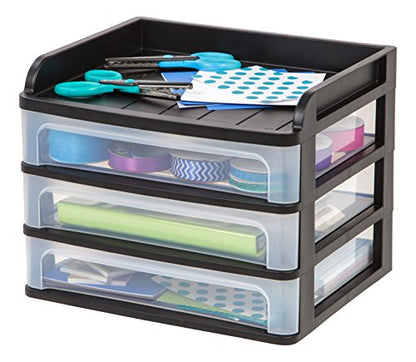 IRIS USA 3-Drawer Medium Desktop Organizer with Paper Tray, Black - color: Black, style: Medium with Tray Top - 1 Pack