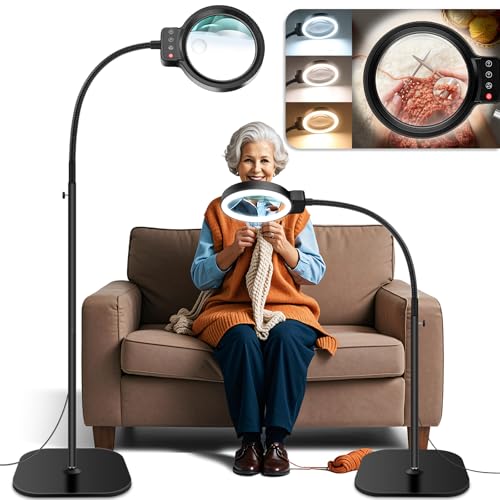 30X 10X Large Floor Magnifying Glass with Light and Stand | 2-in-1 Flexible Gooseneck Floor Magnifying Lamp,72 LED Lights, 3 Color Modes, Close Work,Sewing,Crafts,Hobbies - color: Black