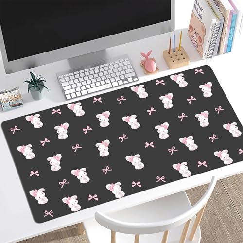 Bow Bunny Desk Mat, Cute Extended Gaming Keyboard Mouse Pad, Large Office Desk Cover Mat Pad Deskmat, Non-Slip Leather Home Office Desk Mat Protector 31.5"×15.7" - color: Bunny, size: L(31.5×15.7 inch)