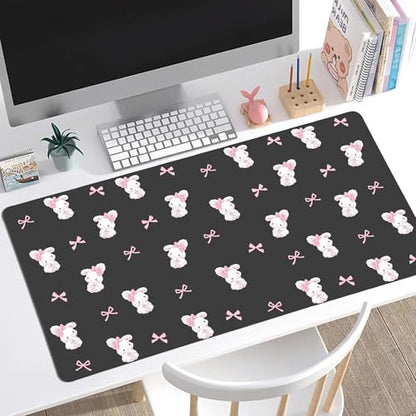Bow Bunny Desk Mat, Cute Extended Gaming Keyboard Mouse Pad, Large Office Desk Cover Mat Pad Deskmat, Non-Slip Leather Home Office Desk Mat Protector 31.5"×15.7" - color: Bunny, size: L(31.5×15.7 inch)
