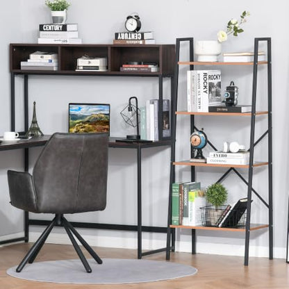 HOMCOM Ladder Shelf Bookshelf, 4 Tier, Wood Metal Frame, Distressed Brown