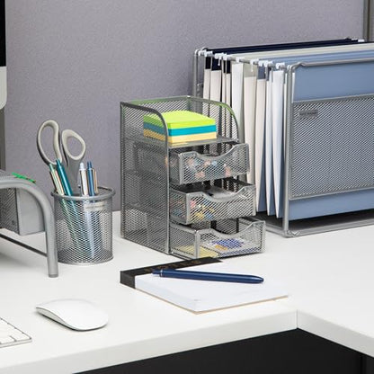 Mind Reader Desktop Accessory Storage, Paper Binder Clip Basket, Workspace, Office, Metal Mesh, 4.75"L x 5"W x 8"H, Silver - color: Silver