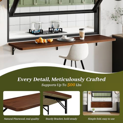 Dogsky Floating Wall Desk 60" x 16" - 500 lbs Heavy Duty Solid Pine - color: Walnut, size: 60" x 16"