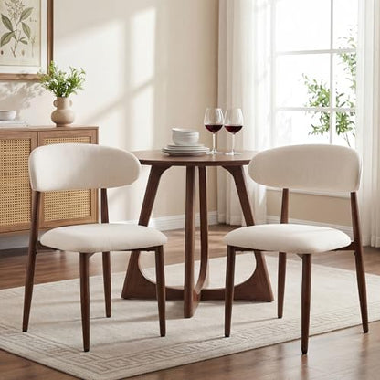 UVV Dining Chairs Set of 2, Metal Kitchen Chairs with Modern Fabric Upholstered for Dining Room, Beige - color: Beige-walnut Grain, size: Set of 2
