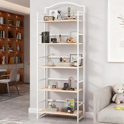 JSB 5 Tier No Assembly Folding Bookshelf, Arched Bookshelf, Foldable Bookcase for Living Room, Bedroom, Office,Skinny Bookshelf (White) - color: White, size: 5-Tier