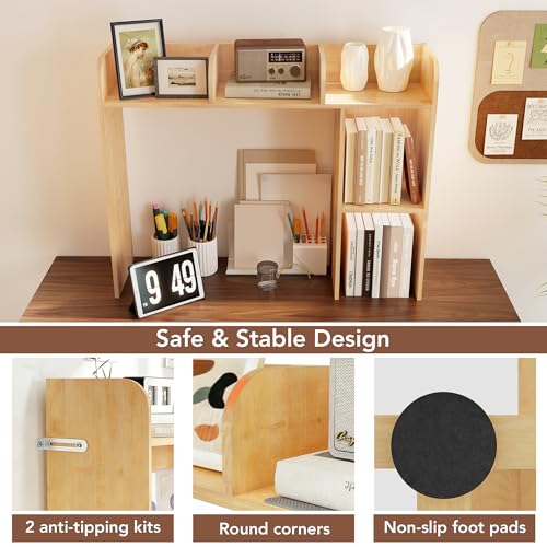 WAYTRIM Desk Shelf, Desk Hutch 3-Tier Desktop Bookshelf & Desk Organizer Shelf for Top of Desk, Wood Desktop Storage Shelf for Dorm, Office, Small Space, Desk Organizers and Accessories - style: 3-Tire