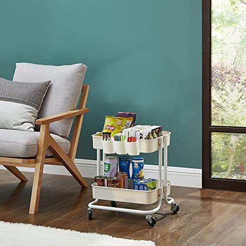 2-Tier Utility Rolling Cart Storage Sofa Side Table with Wheels, Mobile Trolley Organizer with for Office Home Kitchen Organization, Cream White - color: A- Cream White