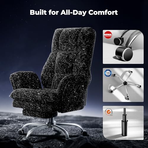 Big and Tall Office Chair, Flip Armrests for Pets & Cross Legged Sitting | Executive Ergonomic Computer Gaming Chair with Foot Rest, Wide Seat Reclining Desk Chair, Galaxy Black - color: Galaxy Black