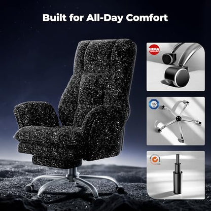 Big and Tall Office Chair, Flip Armrests for Pets & Cross Legged Sitting | Executive Ergonomic Computer Gaming Chair with Foot Rest, Wide Seat Reclining Desk Chair, Galaxy Black - color: Galaxy Black