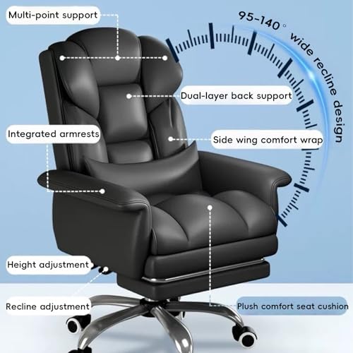 Office Chair with Foot Rest, Ergonomic Executive Office Chair with Foot Rest & Arms - 140° Full Recline, 360° Silent Swivel, Comfy High Back Design for Home & Office Work, Black