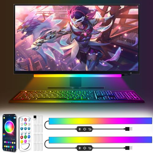 KANTUTOE Under Monitor Light Bar, App and Remote Control Gaming Ambient Lights,Music Sync Color Changing, 16 Million Colors, Timing, USB Powered RGB Light Bar for Monitor/TV/PC Back (2pcs) - size: 2pcs