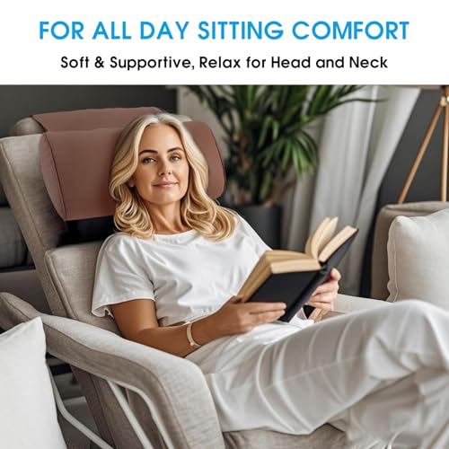 YOUFI Leather Recliner Headrest Pillow with Self-Stabilizing Weighted Base | No-adhesive Design Adjustable Filling for Head Support, Soft Large Neck Pillow for Recliner, Couch, Sofa, Chairs, Brown - color: Brown