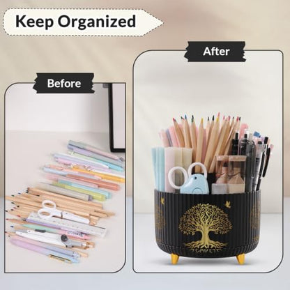 SKYDUE 360 Degree Rotating Pen Holder for Desk with 5 Slots,Tree of Life - color: Tree of Life_1Pack