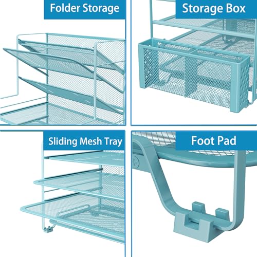 Simple Trending 7 Tier Desk File Organizer, Letter Tray Paper Organizer with Pen Holder and Metal Hanging Basket, Blue - color: Pen Holder Blue