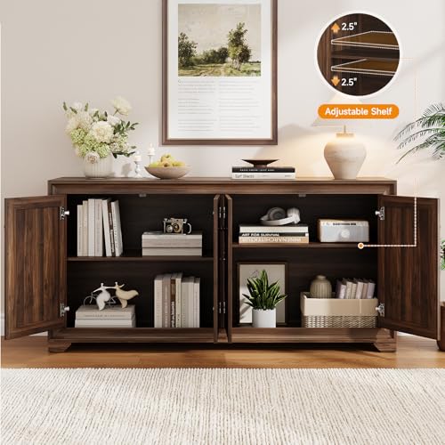 ONBRILL 60" Buffet Cabinet with Storage, 4 Doors & Adjustable Shelves Brown - color: Brown