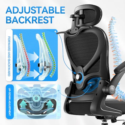Ergonomic Office Chair, Mesh Home Office Desk Chairs with 3D Headrest - color: Black
