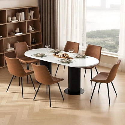 Yaheetech Dining Chairs Set of 6 Mid Century Modern Kitchen Chairs Brown | Faux Leather Upholstered Dining Room Chairs with Metal Legs and Curved Backrest, Armless Side Chairs for Kitchen Living Room - color: Brown, size: Set of 6