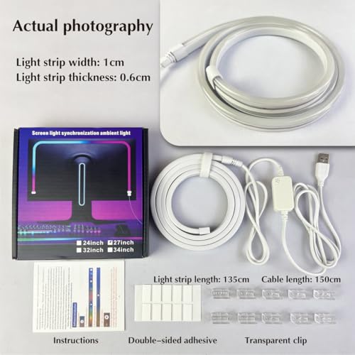 Monitor LED Backlights, LED Strip Light Sync with Screen Color/Music, Computer Light Bar Behind Screen, for PC/Mac, LEDs for Desk Gaming, USB Interface,Software Control (34 inch) - size: 34 inch