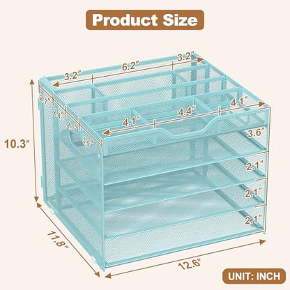 Docnest 5 Tier Desk Organizer with Hanging File Folder Holder&Tray, Blue - color: Blue, size: 12.6"x11.8"x10.3"