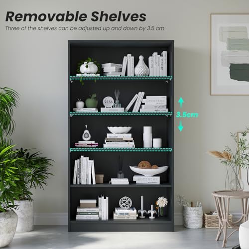 Farini 60 Inch Tall Bookcase,5 Shelf Bookshelves,Adjustable Bookshelf for Home Office,Black - color: Black, size: 5 shelf