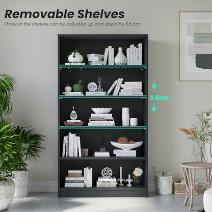 Farini 60 Inch Tall Bookcase,5 Shelf Bookshelves,Adjustable Bookshelf for Home Office,Black - color: Black, size: 5 shelf