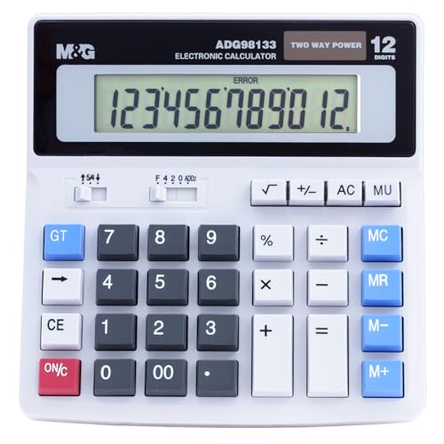 M&G Desk Calculator 12 Digit Extra Large LCD Display, Dual Solar Power and Battery, Accounting Calculator with Big Button, Battery Include, Perfect for Office Business Home Daily Use - style: Large Mechanical Buttons