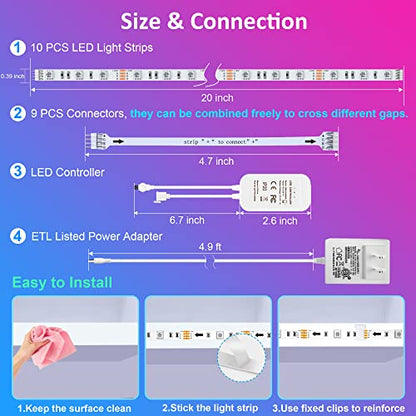 maylit 10 PCS 20in Smart RGB Under Cabinet Lights Kit - size: 16.4FT