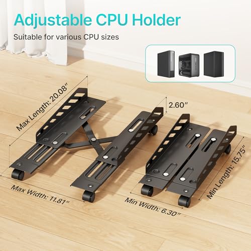PEGZONE Adjustable PC Stand for Floor Ventilated CPU Cart,Black - color: Black