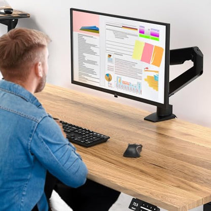 Desky Single Monitor Arm – VESA Mount 17"-32" Screen Full Motion Desk Clamp & Grommet Base – Adjustable Tilt, Swivel, Rotation – Matte Black - color: Black