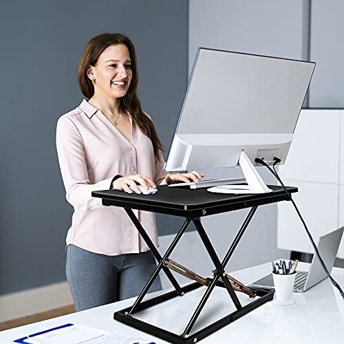 Standing Desk Converter, Height Adjustable Sit Stand Desk Converter, Fully Assembled Monitor Desk Riser for Standing or Sitting, Black, Pattern - color: Pattern-24in