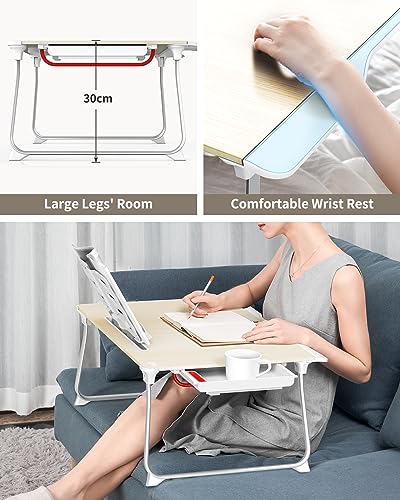 SAIJI Folding Bed Desk for Laptop, Extra Large Folding Bed Tray Table - color: Teak