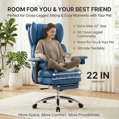 Big & Tall Office Chair, 400lbs Executive Chair with Footrest, Blue - color: Blue