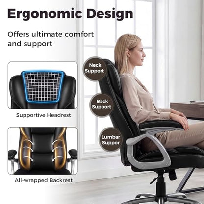 COSTWAY Executive Office Chair with High Back and Thickened Seat Cushion - color: Black