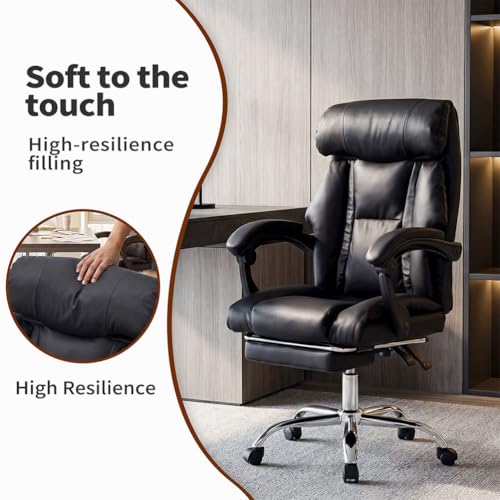 Executive Office Chair with Footrest, Ergonomic Reclining Desk Chair with Lumbar Support, High Back PU Leather Computer Chair with Adjustable Height, 135° Tilt Swivel Rolling Wheels for Home Office