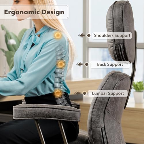 HOOOWOOO Ergonomic Mid Century Modern Office Chair, Comfy Executive Chair with Extra Wide Tufted Cloudy Seat, Lumbar Support, High Reclining Back, Suede Leather Grey - color: Charcoal Gray-cloudy Seat, size: High Back