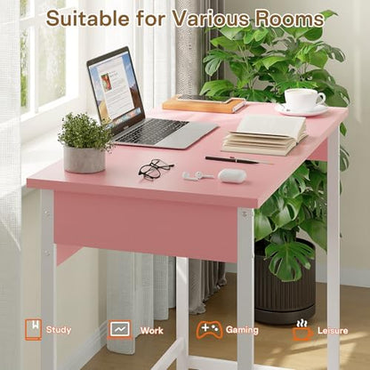 ALISENED Home Office Desk, Sturdy and Stable Computer Desk, 37.5 Inch Computer Desk, Office Desk with Metal Frame, Study Table for Home Bedroom, Pink - color: Pink, size: W-37.5in
