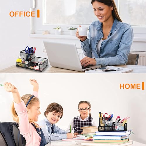 Pen Holder for Desk, Desk Organizers Set-3 Compartments Mesh Pencil Holder with Pencil Pen Cup and Paper Clip holder, Desk Accessories for Marker Craft, Ideal Office School Supplies(3 pack, Black) - style: 3pcs desk organizers