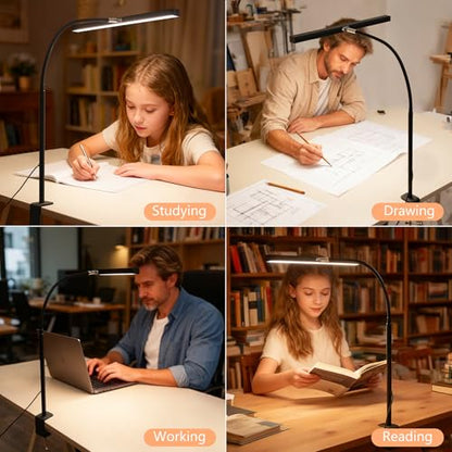 LED Desk Lamp for Office Home, Adjustable Flexible Eye-Caring Desk Light with,5 Modes 10 Brightness Adjustment, USB Adapter Desk Lamp with Clamp-T-B - style: T-Black