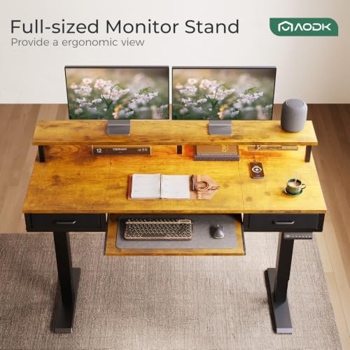 AODK 55 Inch Standing Desk with Drawers & Keyboard Tray, Rustic Brown - color: Rustic Brown, size: 55 Inch