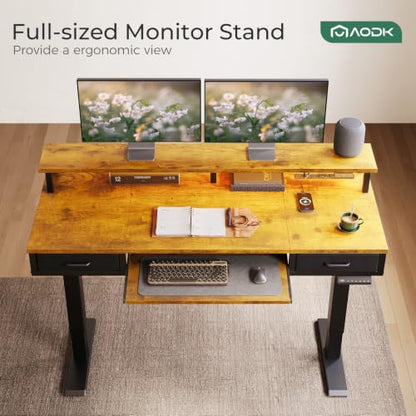 AODK 55 Inch Standing Desk with Drawers & Keyboard Tray, Rustic Brown - color: Rustic Brown, size: 55 Inch