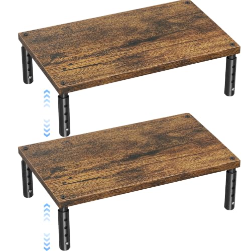 OPNICE Adjustable Monitor Stand Riser for Desk, Wood Computer & Laptop Stand, Desk Organizers and Accessories, Office Desk Accessories & Workspace Organizer for Home Office Supplies, Brown 2-Pack - color: Brown 2-Pack, size: 1-tier