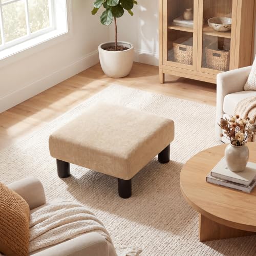 Joveco Small Foot Rest Stool Ottoman, 15" Fabric Square Footstool Upholstered Footrest for Chair, Under Desk, Office, Living Room, Wheat - color: Wheat