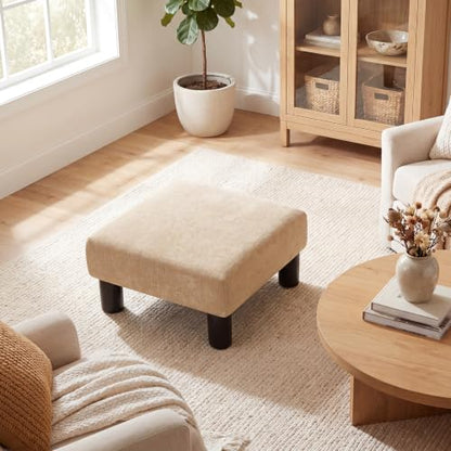 Joveco Small Foot Rest Stool Ottoman, 15" Fabric Square Footstool Upholstered Footrest for Chair, Under Desk, Office, Living Room, Wheat - color: Wheat