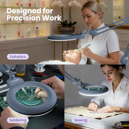 Neatfi XL Bifocal LED Magnifying Lamp, 7” Acrylic Lens, 2.25X/6X Magnification, 1,600 Lumens Dimmable | Hands-Free Close Work | Crafting, Jewelry & Reading (Gray, 7-inch Lens, Non-CCT with Clamp) - color: Gray, size: 7-inch Lens, Non-CCT with Clamp