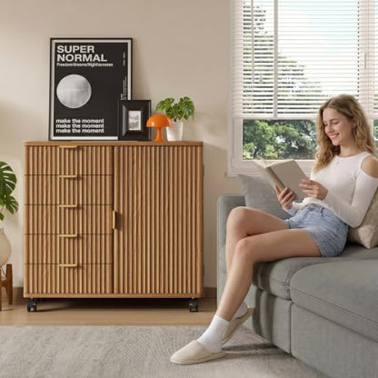 Bestier Office Storage Cabinet with 5 Drawer Adjustable Shelf, Brown - color: Brown