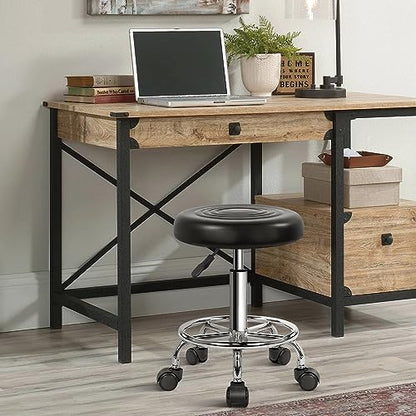 KKTONER PU Leather Modern Round Rolling Stool with Footrest Height Adjustable Spa Drafting Salon Tattoo Work Massage Stools Task Chair Small (Black) - color: Black