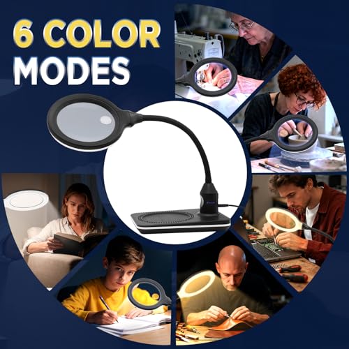 Rechargeable Magnifying Glass with Light and Stand for Reading & Close Work | Dual 15X/30X Lens • 3600mAh Rechargeable • 4.1" Lens • 6 Lighted Modes • Adjustable Brightness • Flexible Gooseneck