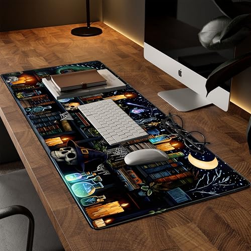 Black Desk Mat Gaming Desk Pad Large Mouse Pad, Mysterious Library Mouse Mat XXL Laptop Keyboard Pad, Vintage Gamer Mouse Pad Full Desk Mousepads Cool Office Desk Accessories 31.5"x15.7" - color: Fantasy Bookshelf